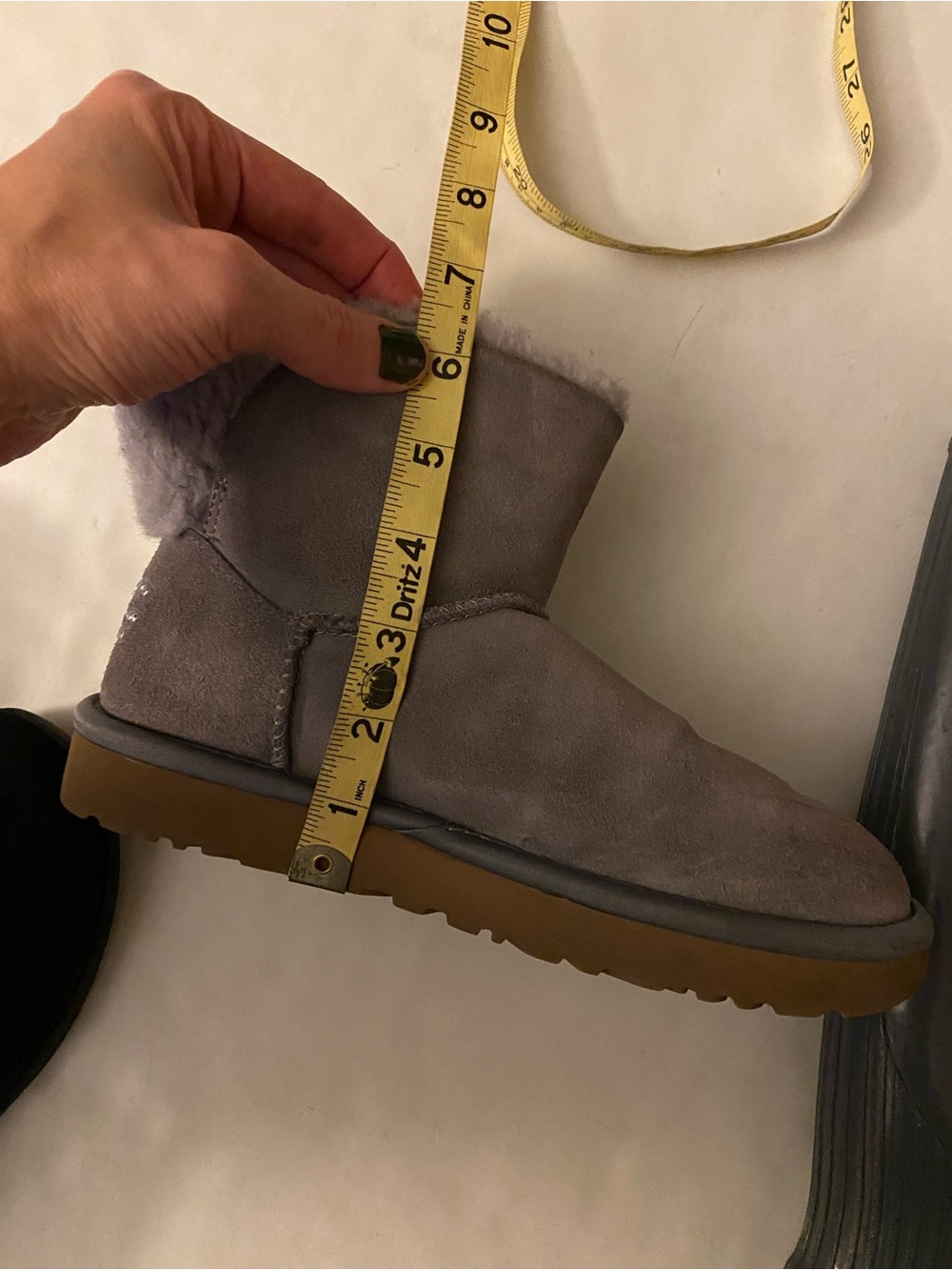 Ugg Boot Bootie Womens Size 6 Suede Shoe Gray Slide On Neutral Rhinestone Logo - Picture 12 of 12